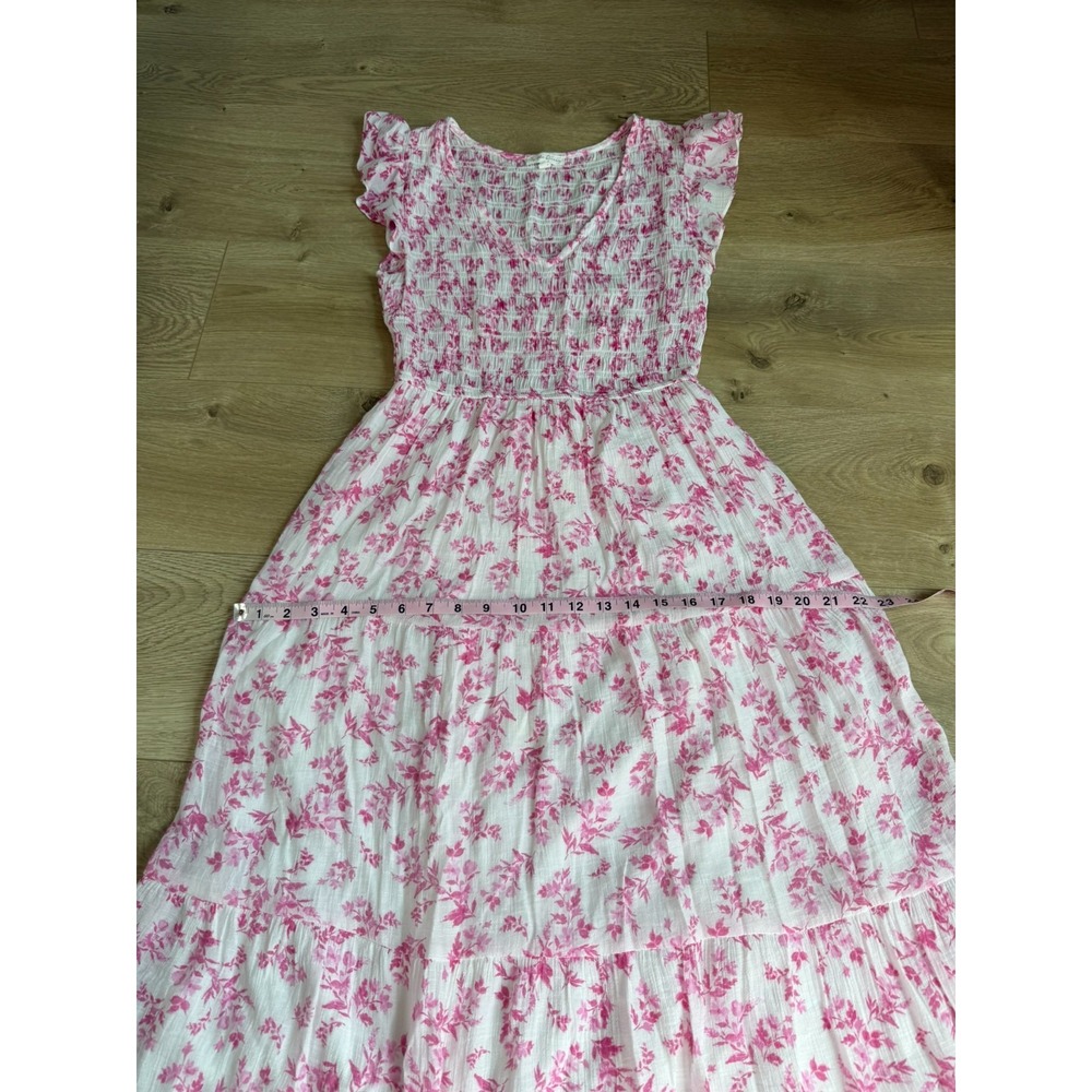 Anthropologie By The River Smocked Floral Dress Pink Cottagecore Feminine sz M - Picture 7 of 13
